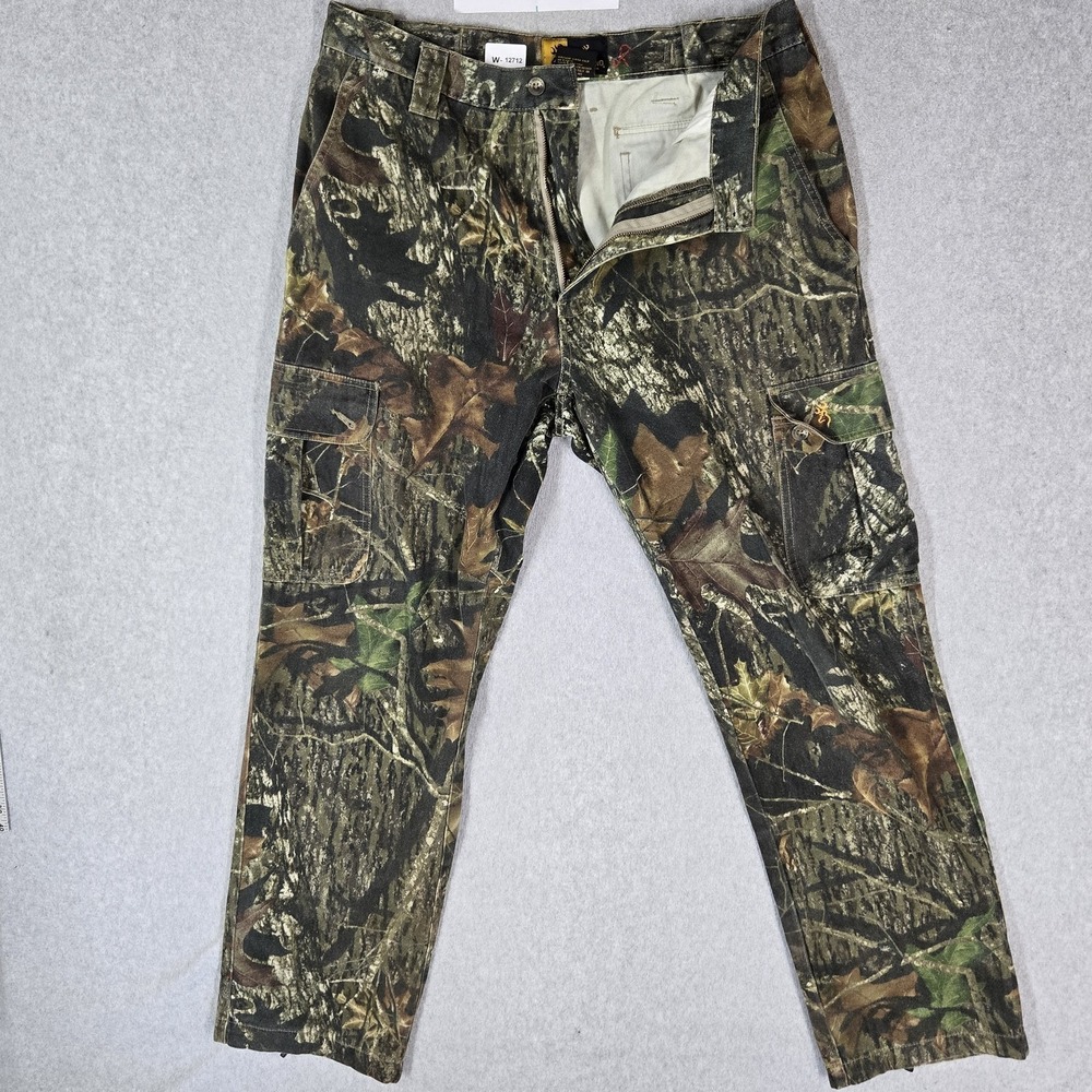 Browning Men Pants M Green Cargo Camouflage Grunge Button 30" Inseam Logo